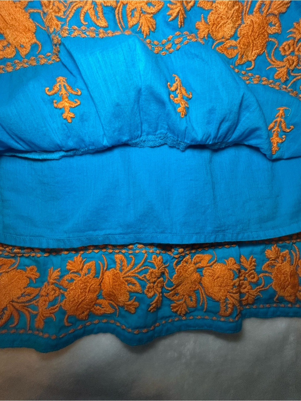 Roller Rabbit Bright Blue Cotton Tiered Dress with Orange Embroidery Size Large - Picture 7 of 13